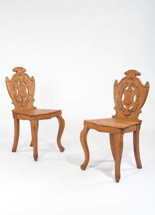 fig 2. A pair of Victorian Oak Hall Chairs