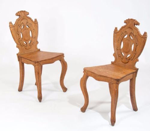 fig 7. A pair of Victorian Oak Hall Chairs