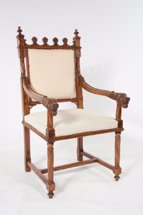 fig 1. Fine Pair of Antique Walnut Gothic Armchairs