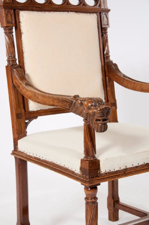 fig 4. Fine Pair of Antique Walnut Gothic Armchairs