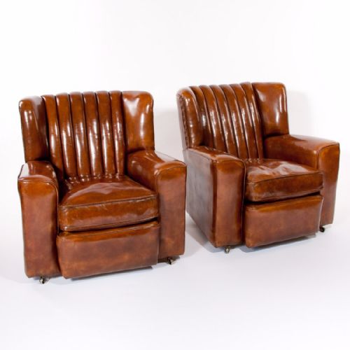 fig 9. A SUPERB PAIR OF ART DECO LEATHER UPHOLSTERED CLUB CHAIRS