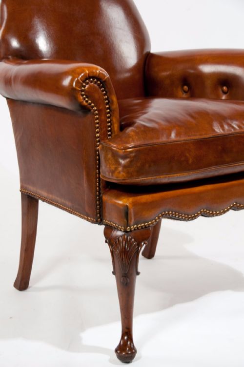 fig 3. Quality Antique Leather Walnut Armchair