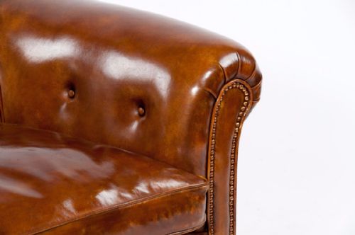fig 1. Quality Pair of Antique Leather Tub Armchairs