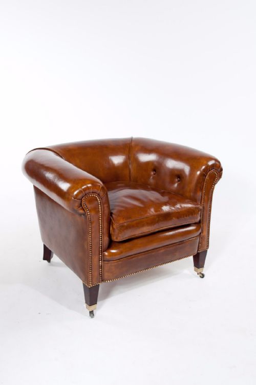 fig 2. Quality Pair of Antique Leather Tub Armchairs