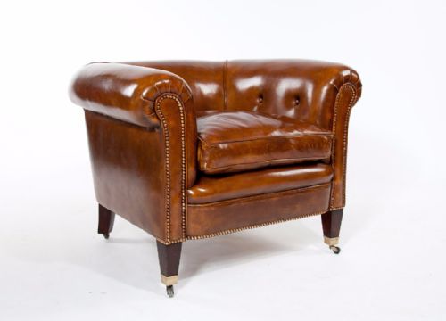 fig 4. Quality Pair of Antique Leather Tub Armchairs