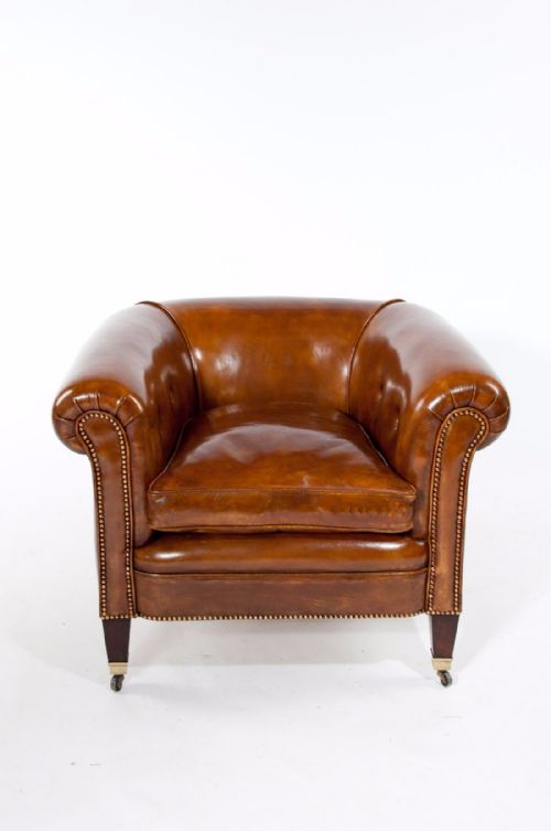fig 6. Quality Pair of Antique Leather Tub Armchairs