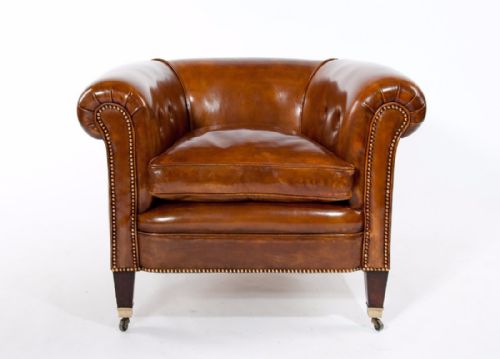 fig 7. Quality Pair of Antique Leather Tub Armchairs