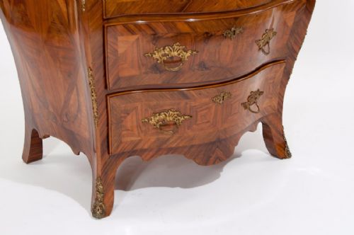 fig 5. Antique 19th Century Swedish Bombe Walnut Chest of Drawers