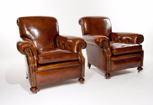 fig 4. Fine Pair Of Antique Leather Club Armchairs
