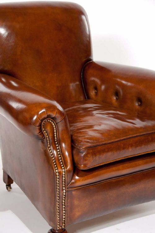 fig 5. Fine Pair Of Antique Leather Club Armchairs