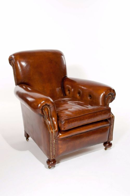 fig 6. Fine Pair Of Antique Leather Club Armchairs