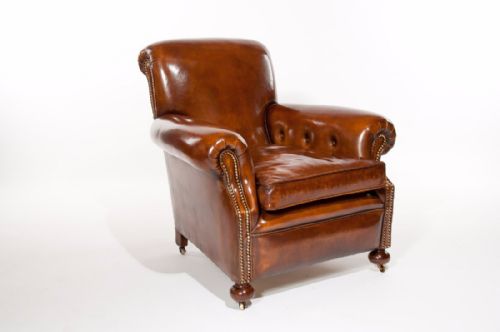 fig 7. Fine Pair Of Antique Leather Club Armchairs