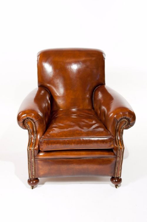 fig 9. Fine Pair Of Antique Leather Club Armchairs