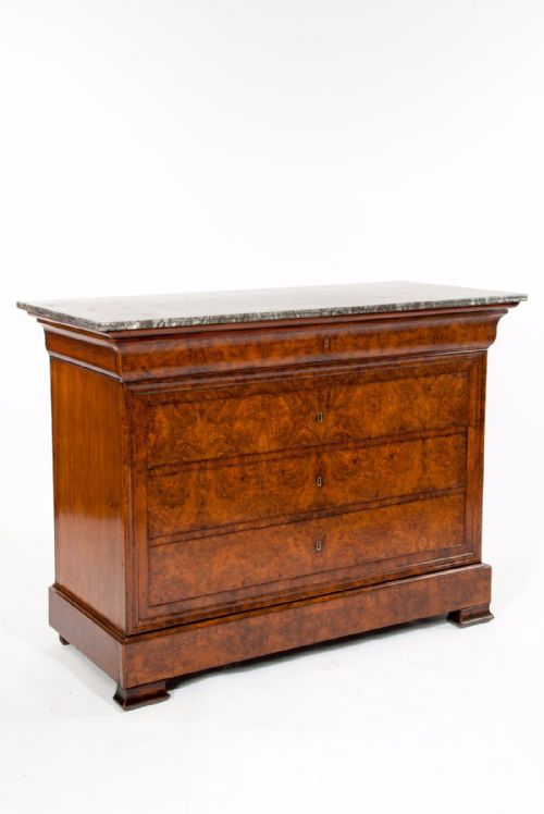 Antique Walnut French Marble Chest / Commode