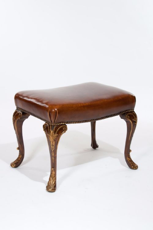 An Attractive Antique Walnut and Gilt Leather