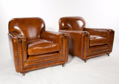 fig 1. A Quality Pair of Leather Art Deco Armchairs