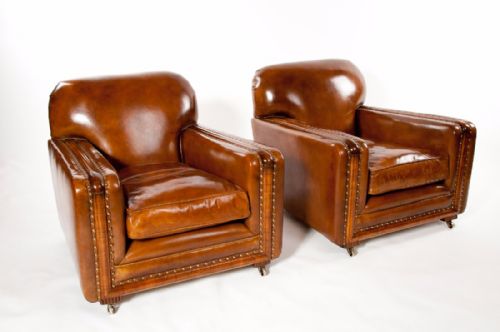 fig 2. A Quality Pair of Leather Art Deco Armchairs