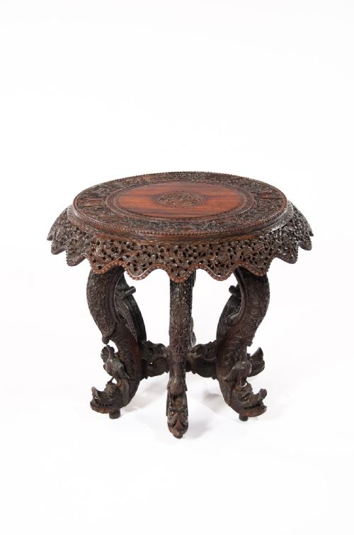 An Impressive 19th C Anglo Indian Carved Revolving Occasional Table