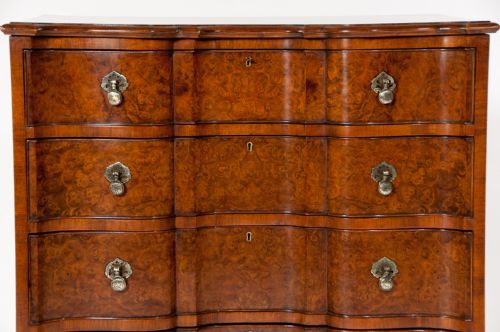 fig 9. Fine Burr Walnut Shaped Front Chest Of Drawers
