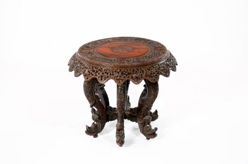 fig 1. An Impressive 19th C Anglo Indian Carved Revolving Occasional Table
