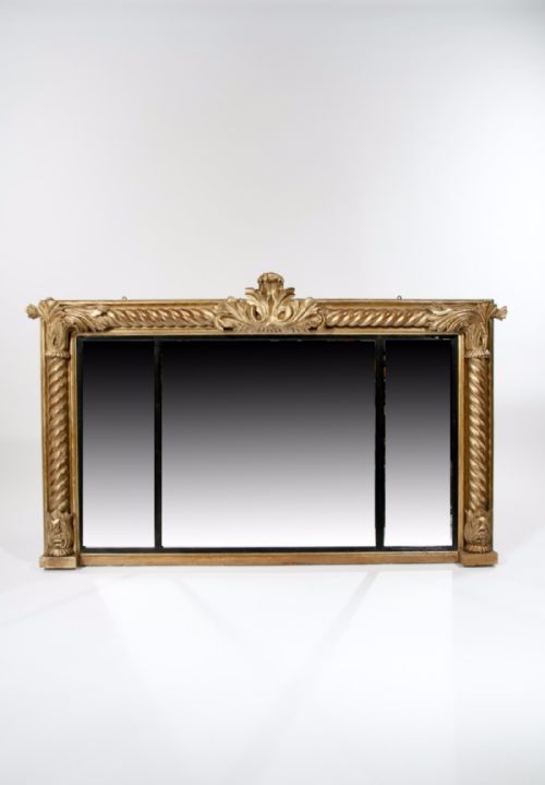 A Large Late Regency Giltwood Carved Overmantle Mirror
