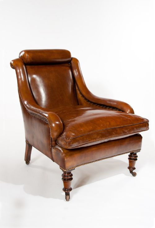 An Attractive Antique 19th Century Walnut Leather Armchair