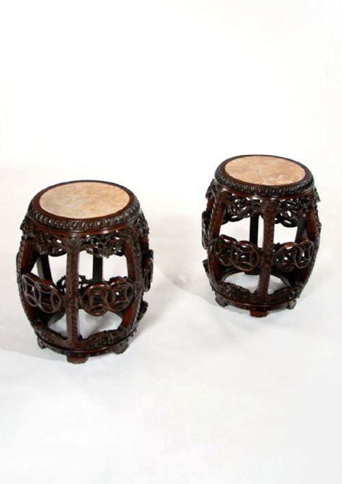 A Rare Pair of 19th C Chinese Barrel Stands / Stools / Seats