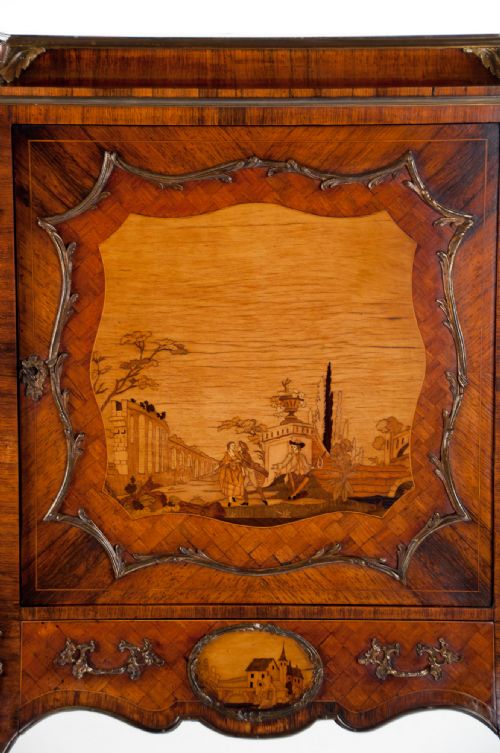 fig 5. Extremely Fine Shaped 19th C French Marble Topped Marquetry Cabinet