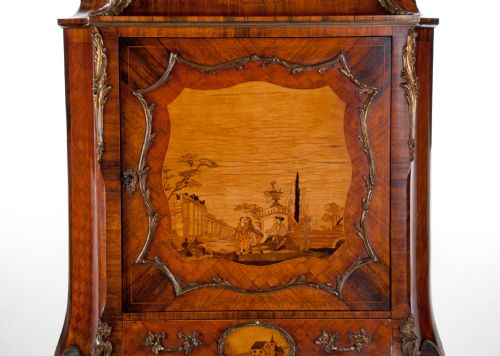 fig 6. Extremely Fine Shaped 19th C French Marble Topped Marquetry Cabinet