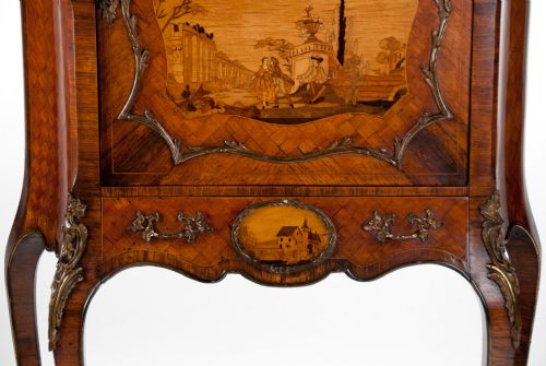 fig 7. Extremely Fine Shaped 19th C French Marble Topped Marquetry Cabinet