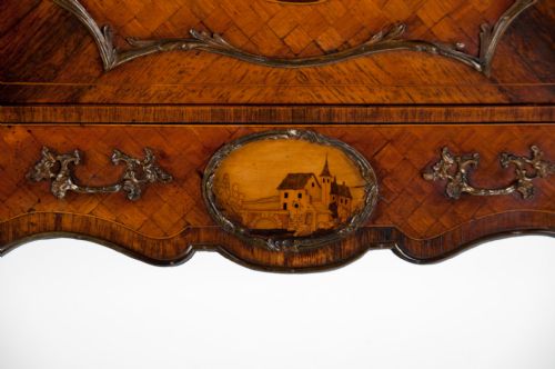 fig 9. Extremely Fine Shaped 19th C French Marble Topped Marquetry Cabinet
