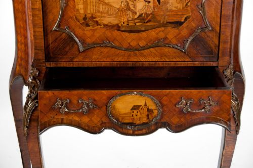 fig 10. Extremely Fine Shaped 19th C French Marble Topped Marquetry Cabinet