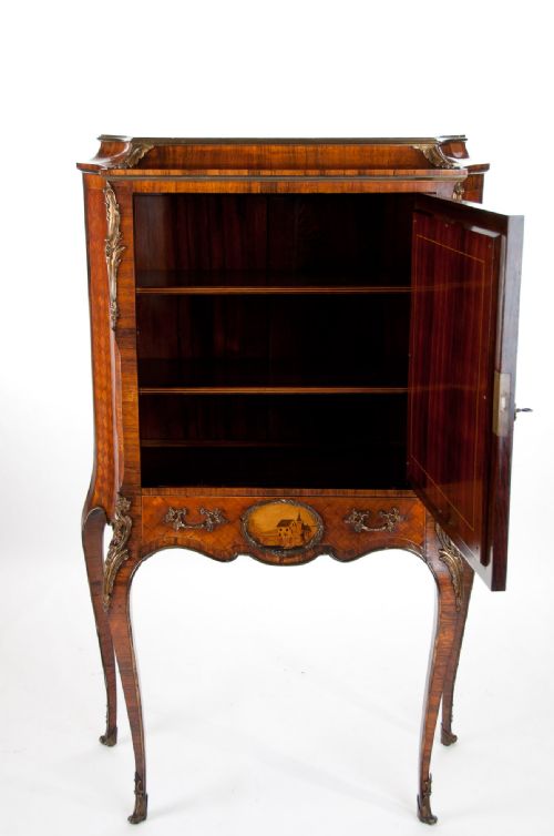 fig 11. Extremely Fine Shaped 19th C French Marble Topped Marquetry Cabinet