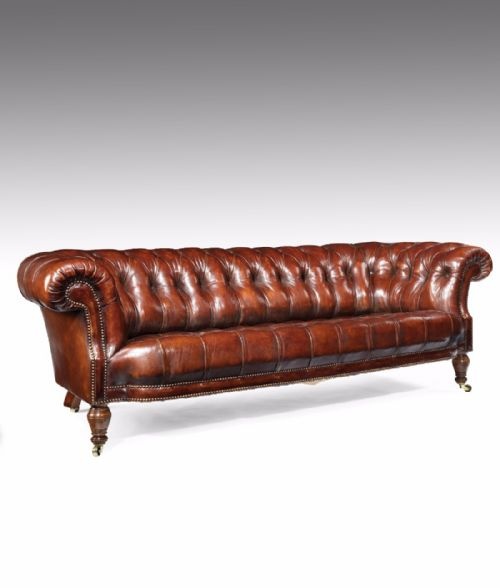 19th Century Walnut Holland and Sons Leather Chesterfield