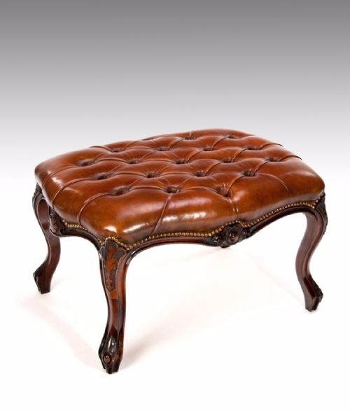A Large Early Victorian Rosewood Leather Stool