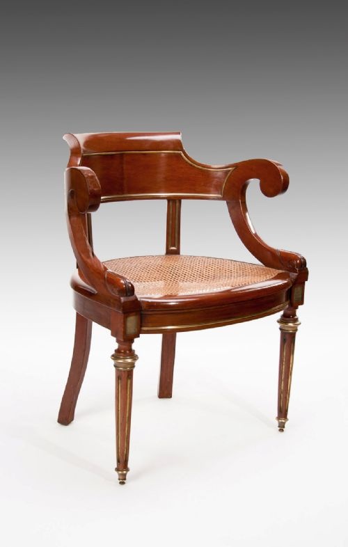 Antique French Mahogany and Brass Desk Chair