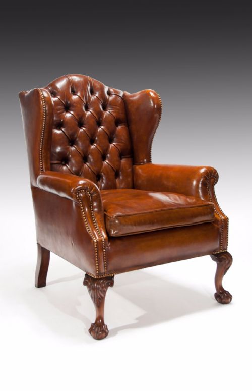 Quality 19th Century Mahogany Leather Wing Back Armchair