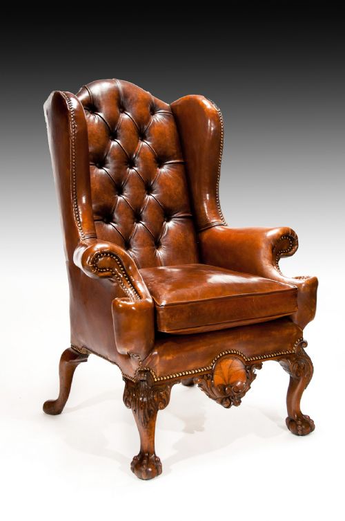 	
Exceptional 19th Century Walnut Leather Wing Back Armchair