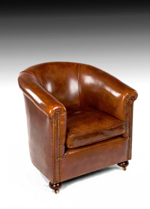 A Quality Antique Leather Tub Armchair