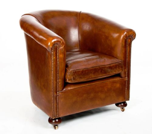fig 1. A Quality Antique Leather Tub Armchair