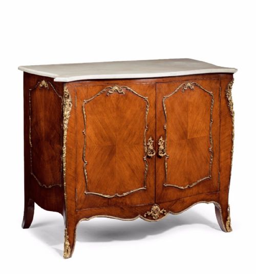 fig 1. Quality Shaped Kingwood and Marble Side Cabinet