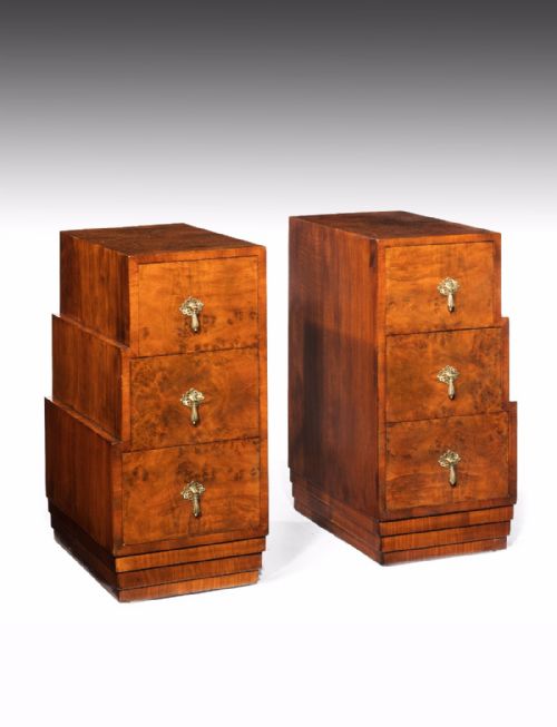 A Pair of Stepped Art Deco Bedside Cabinets