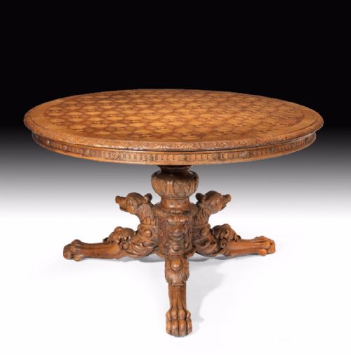 Wonderful 19th Century Oak Parquetry Inlaid Griffon Table
