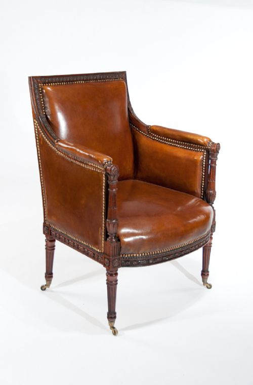 fig 1. Fine Quality Antique Carved Mahogany Leather Armchair