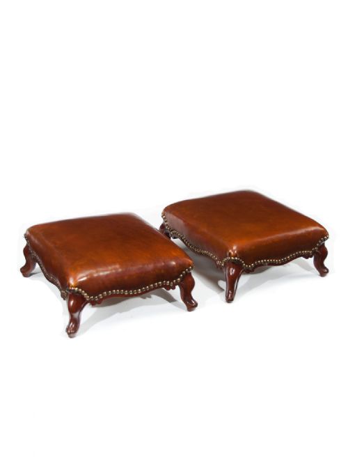 fig 1. A Good Pair of Leather Upholstered Victorian Mahogany Footstools