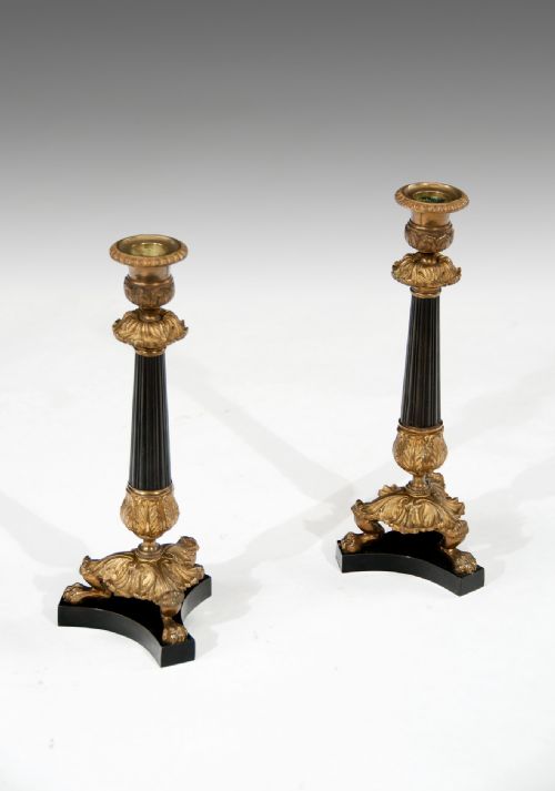 A Good Decorative Pair of Bronze and Gilt French Candlesticks