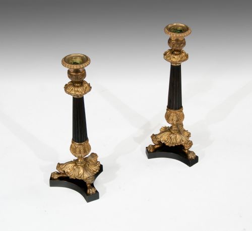fig 1. A Good Decorative Pair of Bronze and Gilt French Candlesticks
