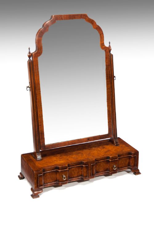 A Fine Quality Antique Burr Walnut Shaped Front Dressing -Toilet Mirror