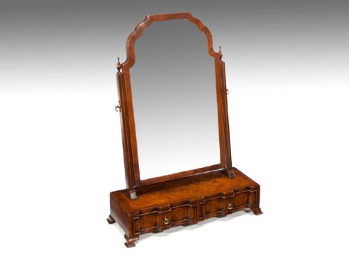 fig 1. A Fine Quality Antique Burr Walnut Shaped Front Dressing -Toilet Mirror