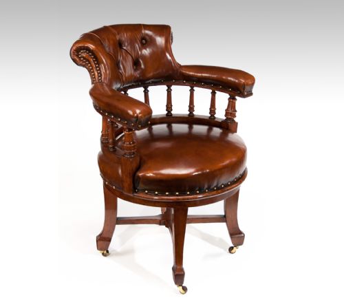 fig 1. S&H Jewell Victorian Oak and Leather Revolving Desk Chair 